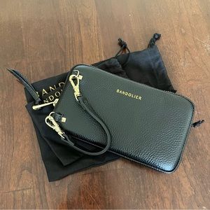 Bandolier wristlet wallet black pebbled leather gold zipper brand new